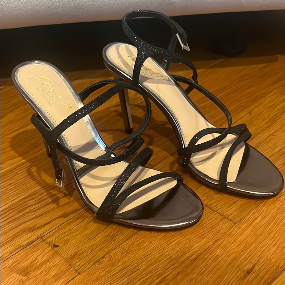 Jewel Badgley Mischka Black Strappy Heels